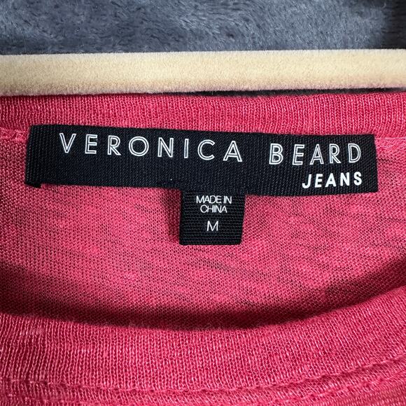 Veronica Beard Jeans Shirt Women Size Medium Coral Red Linen Lace Ruffles‎ - Picture 3 of 4